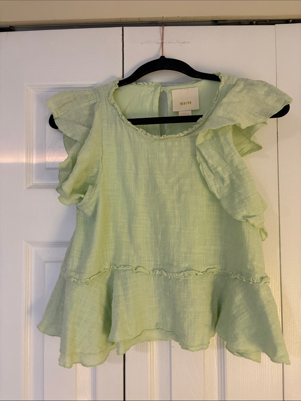 Maeve Light Green Ruffle Peplum Top